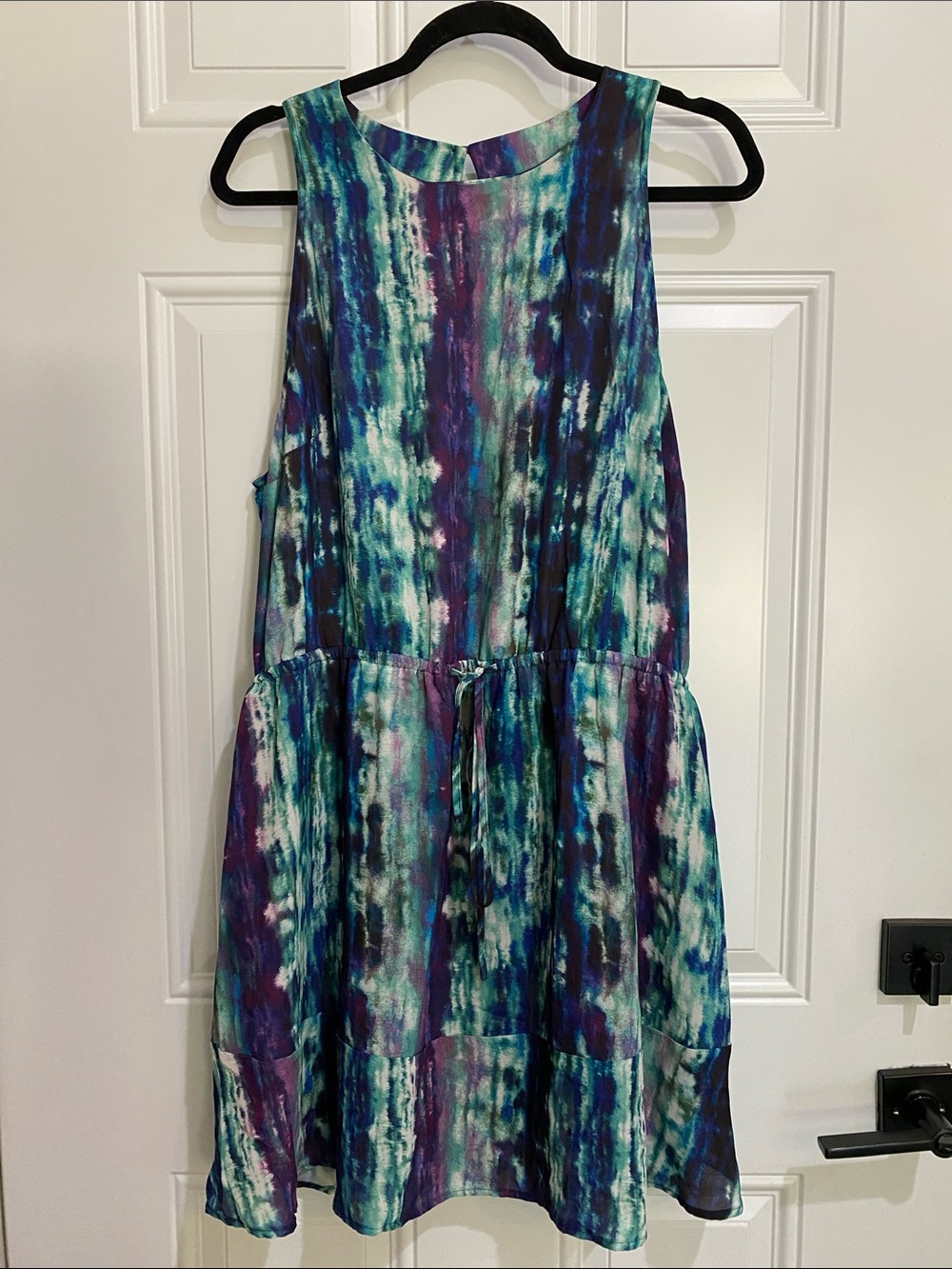 Mossimo Supply Co. Teal and Purple Tie-Dye Drawstring Mini Dress